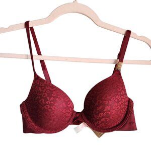 Victoria's Secret Pink 32B Bra Maroon Red Wear Everywhere T Shirt Lightly Lined